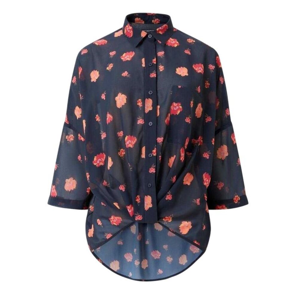 French Connection Womens/Ladies Floral Sheer Fabric Drop  Shirt / Marine/Multico